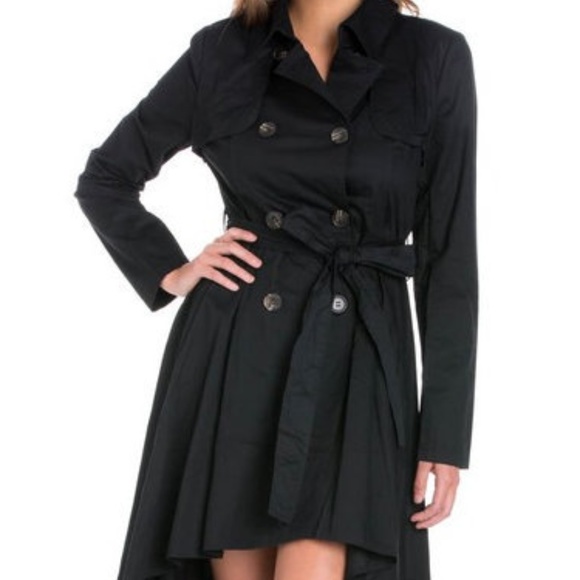 Black Hi Low Peplum Trench Coat - Picture 7 of 8